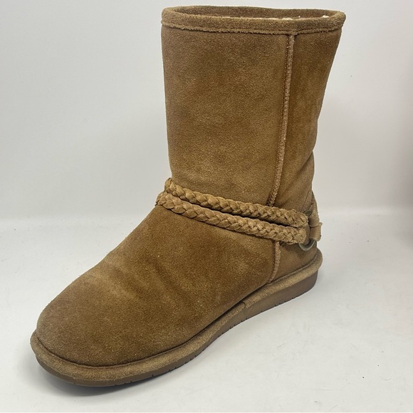 BearPaw Adele Boots Womens 9 Brown Tan Suede Fur Lined Mid Calf Braided Strap - Picture 9 of 16